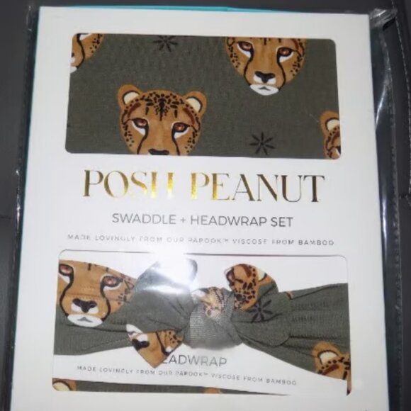 POSH PEANUT AMINA TAUPE SWADDLE AND HEADWRAP SET NEW